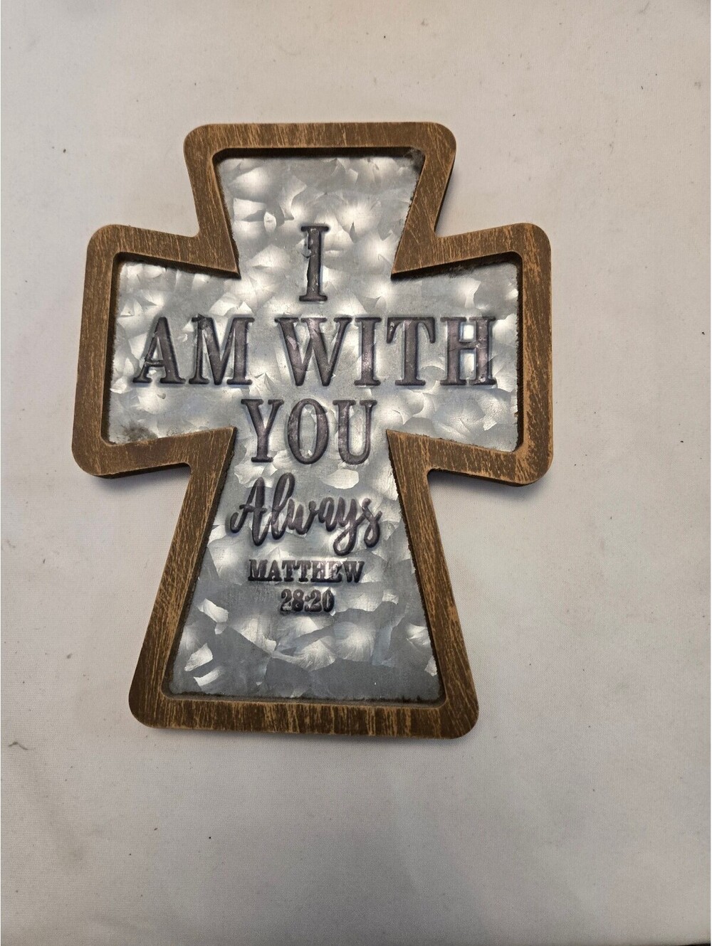 Decorative Cross with 'I Am With You Always' Matthew 28:20 Bible Verse 8.5x6.5
